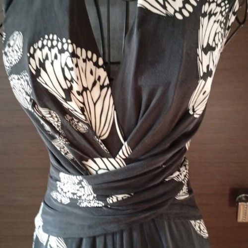 Black maxi dress with white butterflies, vintage, like new, 100% silk