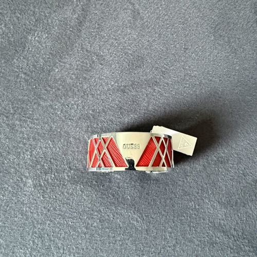 Guess women's bracelet new, red leather strap, silver tone