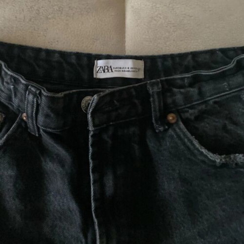 Zara black distressed denim shorts, size S