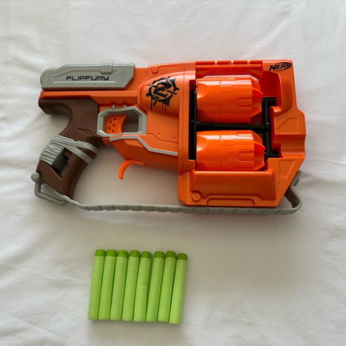 NERF Zombie Strike FlipFury Blaster used, kids' blaster for multiple shots