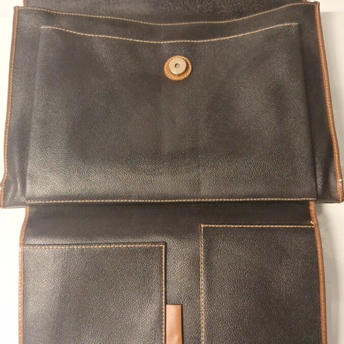 Trussardi women's leather briefcase used black with brown stitching