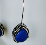 Boho silver teardrop earrings with blue stone