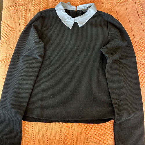 Zara blouse with shirt collar like new, black and white