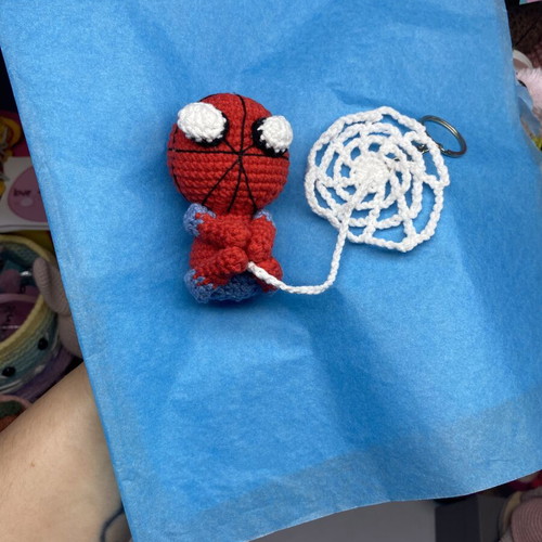 Knitted Spider Man car hanging decoration with metal keychain