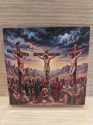 Plastic laminated icon of the Crucifixion of Christ new