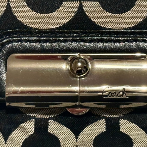 Coach Kristin Black Gray Op Art Signature wristlet bag like new