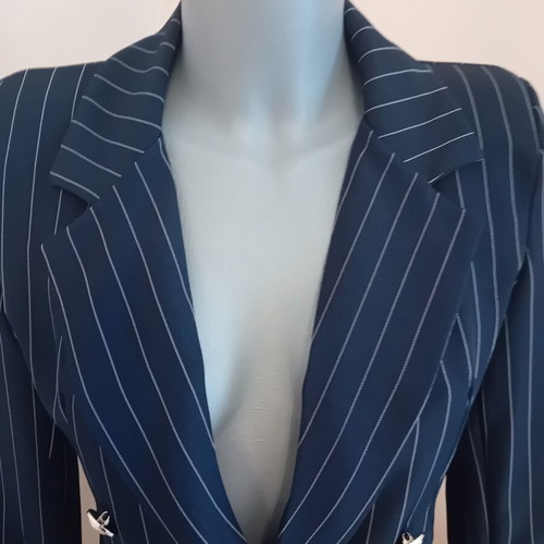 Women's blue pinstripe blazer, slim fit