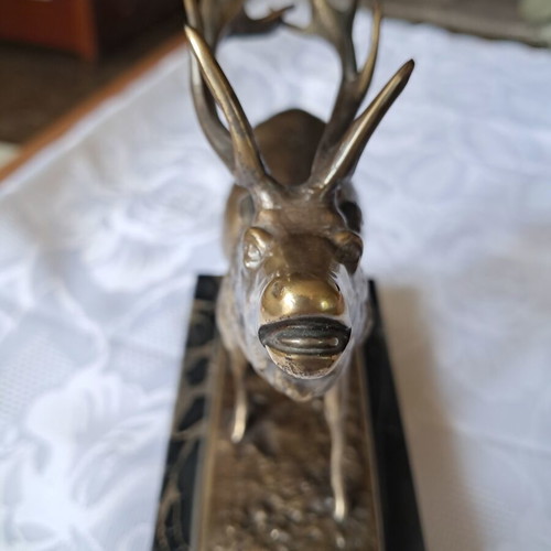 Bronze deer on marble base, late 20th century Germany