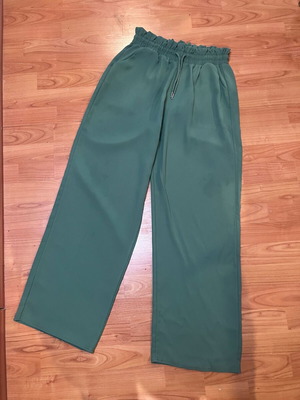 Viscose pants XL like new, dark green, high waist with elastic and drawstring