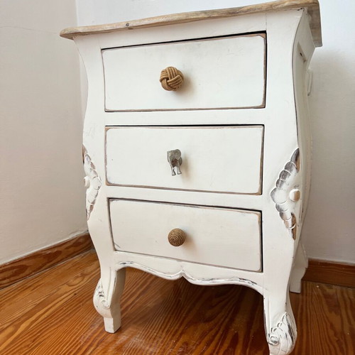 Set of 2 bedside tables used, solid mango wood with chalk paint finish