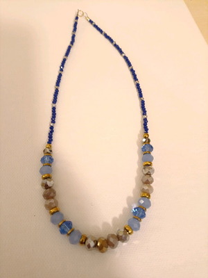 Necklace 55202 handmade, new, gray and blue