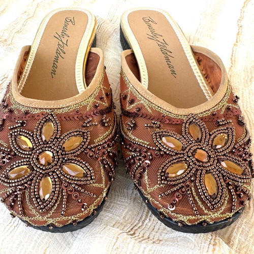 Beverly Feldman mules new, embroidered with sequins and beads