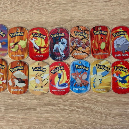 Pokemon metal tags used, set of 14 from 2006