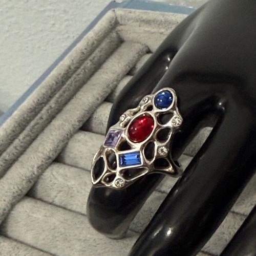 Silver ring with Swarovski crystals Jenavi new, multicolor