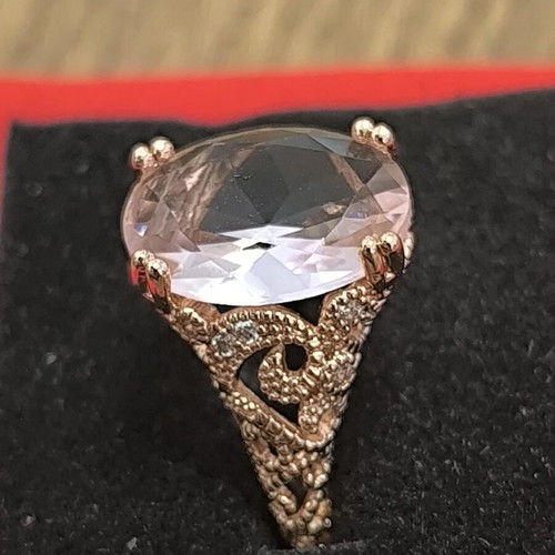 Vintage style silver 925 ring with large pink stone, luxury statement