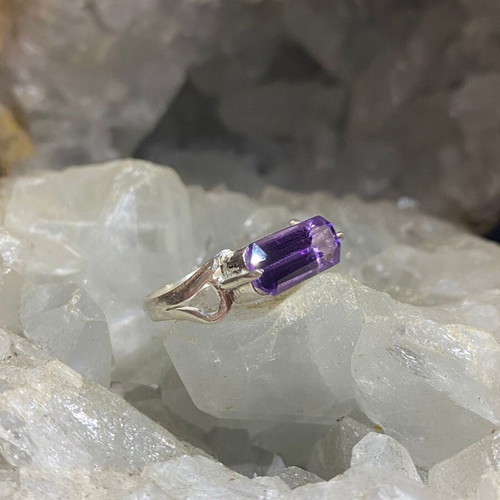 Silver ring with natural amethyst handmade, new