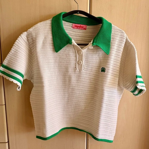 Karavan Penelope polo shirt like new, white with green collar