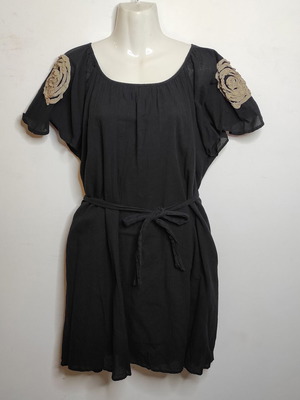 Cosmos black cotton dress with floral details, used, size L