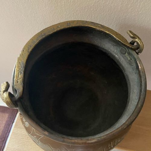 Antique copper container used with bronze handle