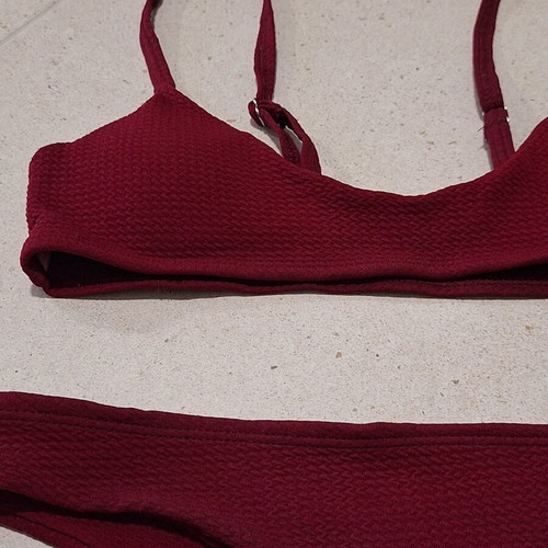 Burgundy Textured Bikini Set Bralette Small Fit, Like New