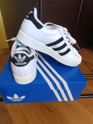 Adidas Superstar athletic shoes with rhinestones new, size 41.5, black-white