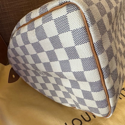 Louis Vuitton Speedy 30 Damier Azur Canvas handbag used, white and blue