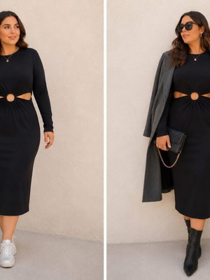 Dress H&M black with ring and waist cutout, like new, XL