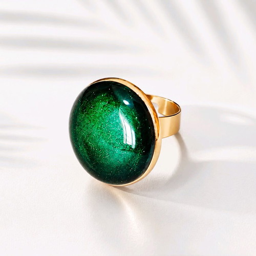 Emerald ring new, openable gold-plated steel