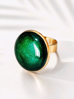 Emerald ring new, openable gold-plated steel