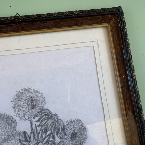 Pencil sketch in wooden frame with protective glass