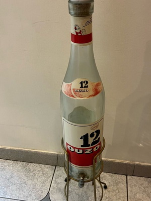Άδειο μπουκάλι Ούζο 12 3 λίτρα με βρυσάκι και βάση μεταχειρισμένο
