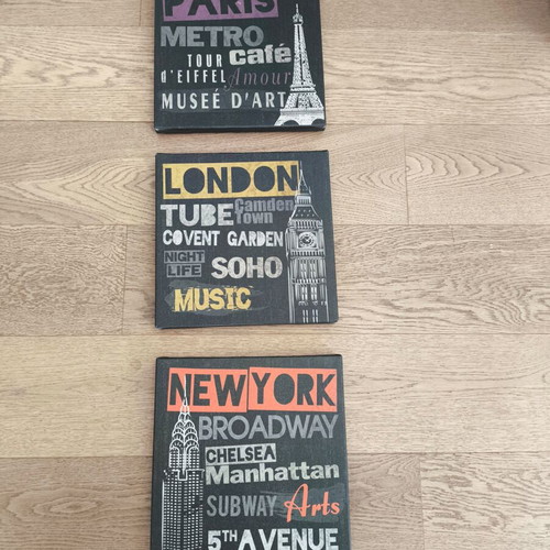 IKEA PJÄTTERYD canvas prints set of 3 cities Paris London New York like new