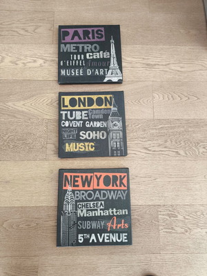 IKEA PJÄTTERYD canvas prints set of 3 cities Paris London New York like new