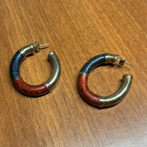 Silver 925 hoop earrings like new with red and blue enamel