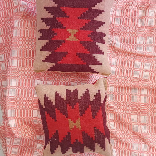 Set for rustic decoration with wool throw and woven cushion covers refurbished