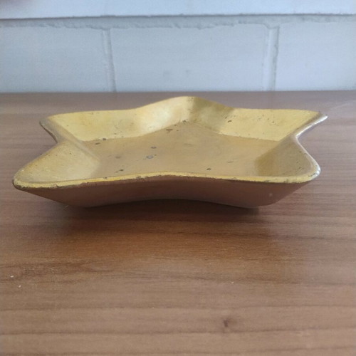 Ceramic decorative star-shaped Christmas plate used, gilded, diameter 27cm