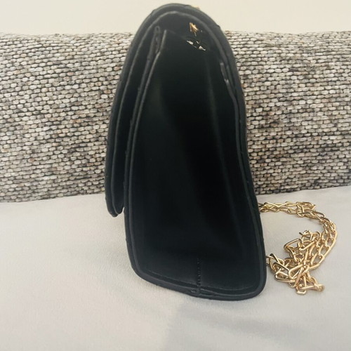 Bag new black chevron quilted with gold chain and V detail