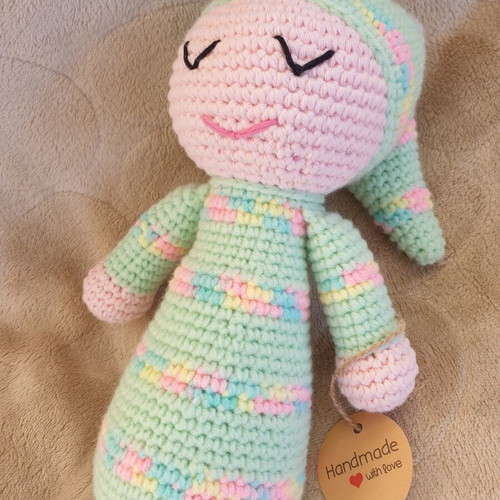 Handmade sleeping baby doll, new, colorful knit, 22cm×12cm