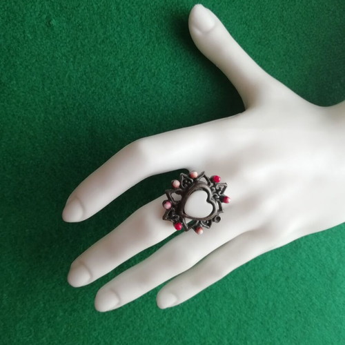 Bronze ring vintage white heart DIY open size new