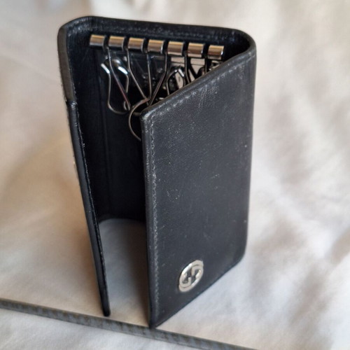 Gucci Vintage Black Leather Key Case Holder with 6 Hooks, Logo GG