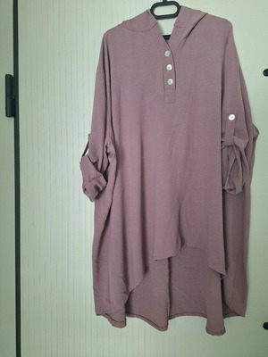 Plus size airy asymmetrical blouse with hood, new, in dusty apple color