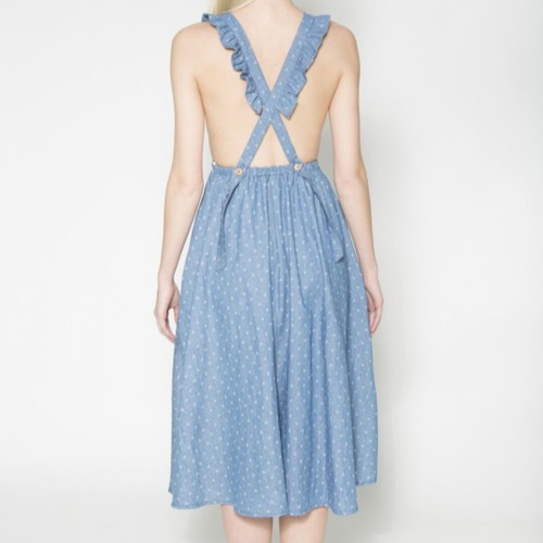 Kirakalo "Pinafore" Midi Dress / Dungaree with Open Back & Ruffles (Size S)