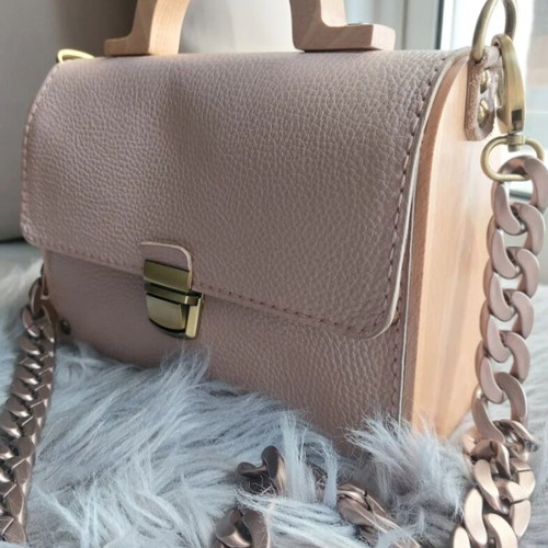 Sowood shoulder bag new leather and wood pink