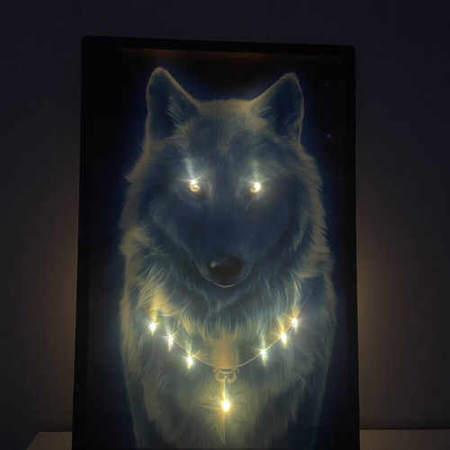 Blue Wolf Canvas Wall Art with Glow in the Dark Effect, like new, 38×56 cm
