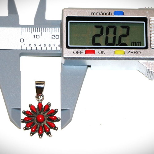 Pendant necklace with raw red coral and 925 sterling silver Navajo Indian