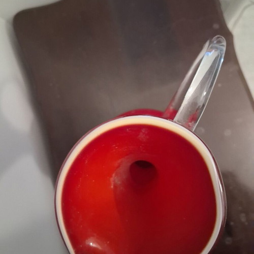 Glass vase deep red with transparent handle, like new