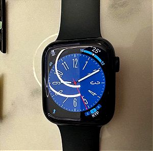 Apple Watch Series 7 Aluminium 45mm  (Midnight Blue) με παρά πολλά λουράκια.
