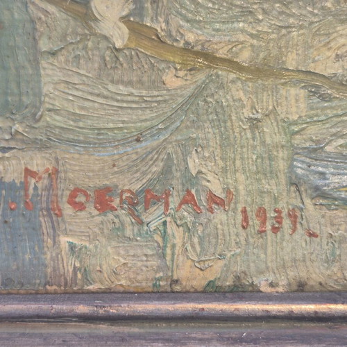 Jacobus Moerman Oil Painting Marine Cabinet Piece, Ostend 1939