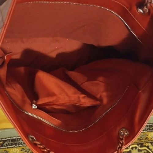 Tote shoulder bag used brick red with decorative details
