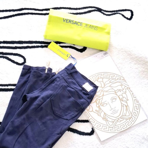 Versace fitted cotton leggings new, blue sz28-30 with nylon pouch